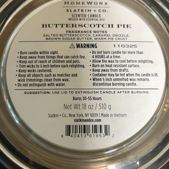 HomeWorx by Slatkin Butterscotch Pie 4-Wick 18oz Candle NEW - Picture 4 of 4